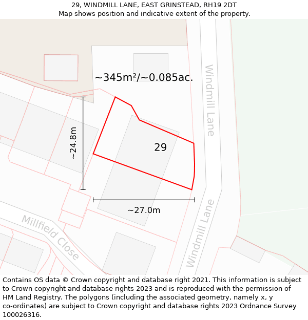 29, WINDMILL LANE, EAST GRINSTEAD, RH19 2DT: Plot and title map