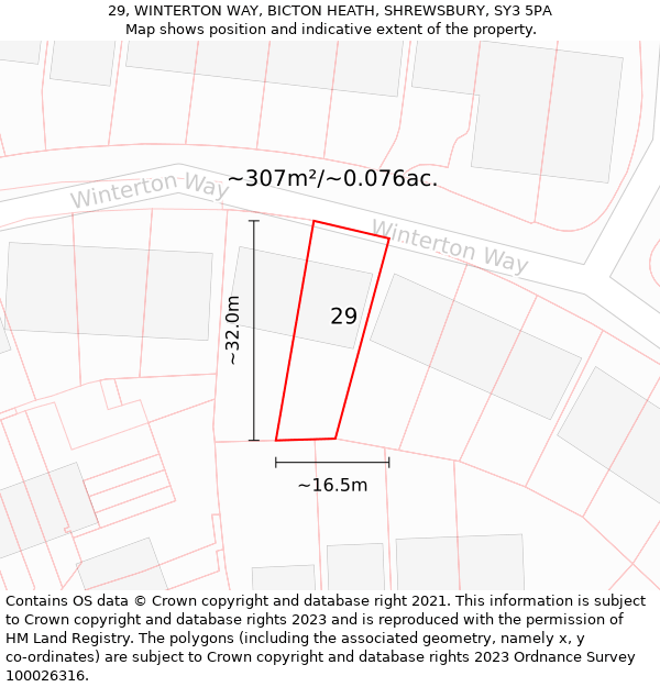 29, WINTERTON WAY, BICTON HEATH, SHREWSBURY, SY3 5PA: Plot and title map