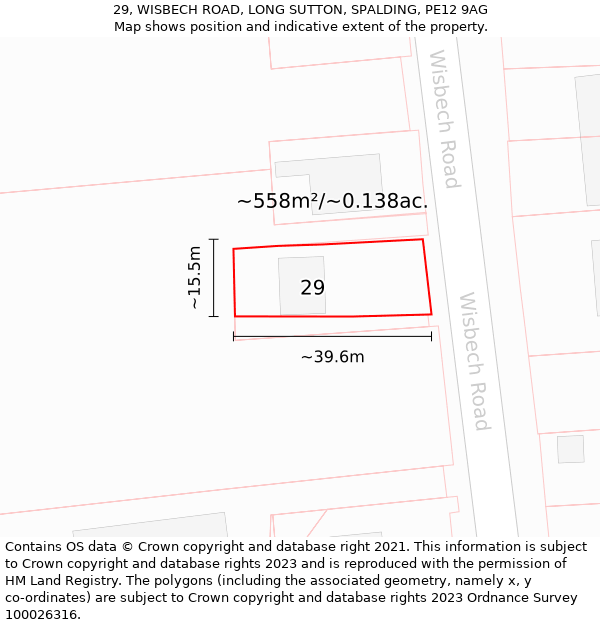 29, WISBECH ROAD, LONG SUTTON, SPALDING, PE12 9AG: Plot and title map