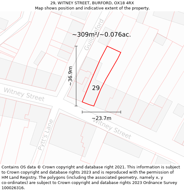 29, WITNEY STREET, BURFORD, OX18 4RX: Plot and title map