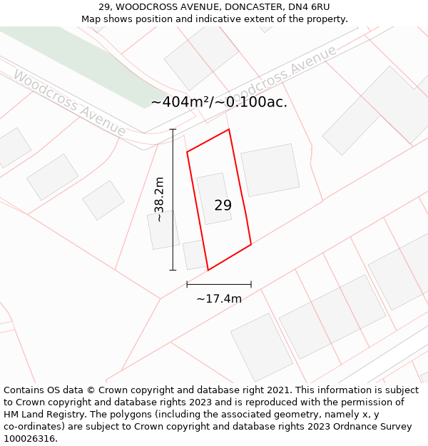 29, WOODCROSS AVENUE, DONCASTER, DN4 6RU: Plot and title map