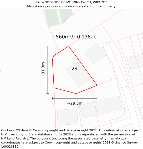 29, WOODEDGE DRIVE, DROITWICH, WR9 7GB: Plot and title map