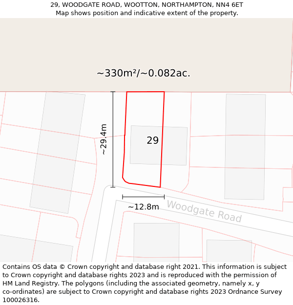 29, WOODGATE ROAD, WOOTTON, NORTHAMPTON, NN4 6ET: Plot and title map