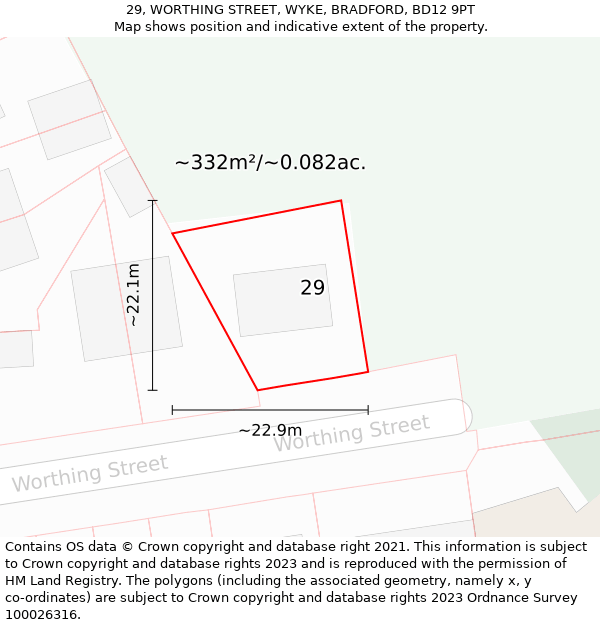 29, WORTHING STREET, WYKE, BRADFORD, BD12 9PT: Plot and title map