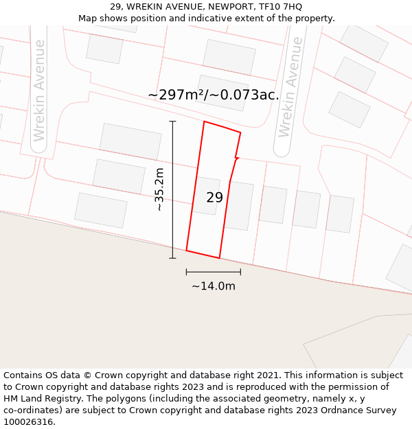 29, WREKIN AVENUE, NEWPORT, TF10 7HQ: Plot and title map