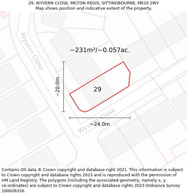 29, WYVERN CLOSE, MILTON REGIS, SITTINGBOURNE, ME10 2WY: Plot and title map
