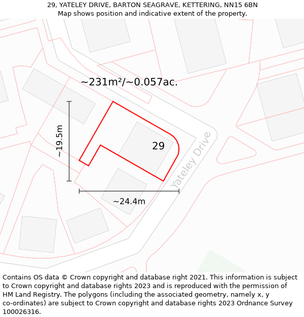 29, YATELEY DRIVE, BARTON SEAGRAVE, KETTERING, NN15 6BN: Plot and title map