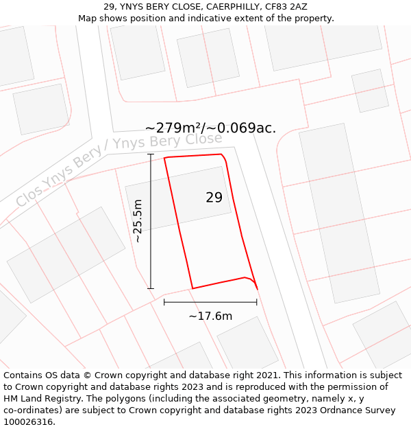 29, YNYS BERY CLOSE, CAERPHILLY, CF83 2AZ: Plot and title map