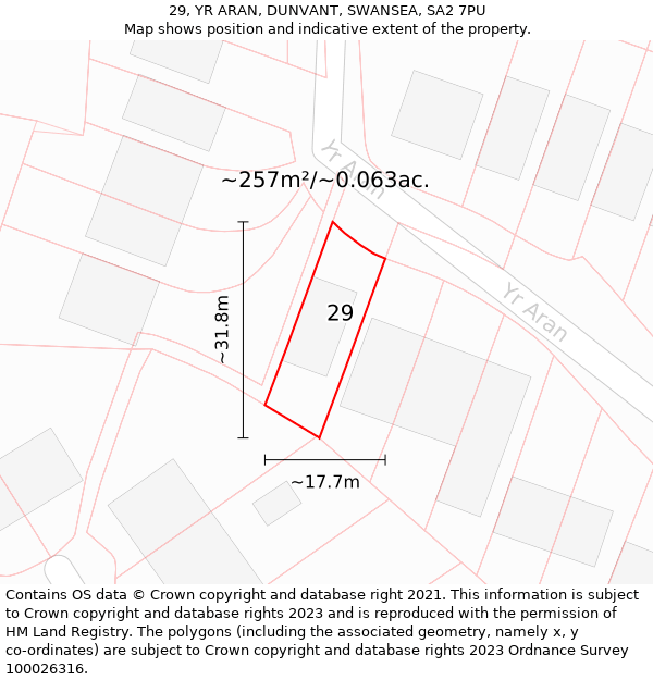 29, YR ARAN, DUNVANT, SWANSEA, SA2 7PU: Plot and title map