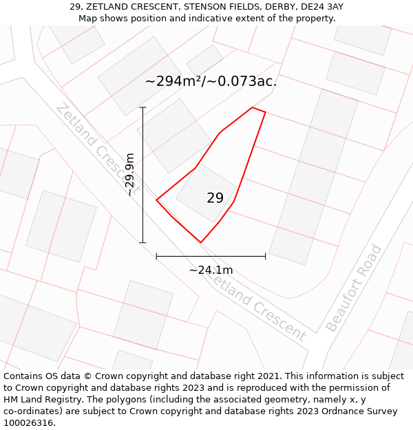 29, ZETLAND CRESCENT, STENSON FIELDS, DERBY, DE24 3AY: Plot and title map