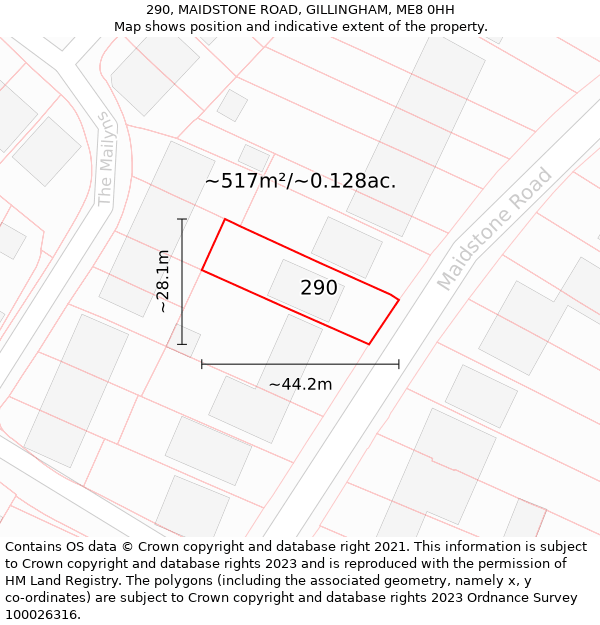 290, MAIDSTONE ROAD, GILLINGHAM, ME8 0HH: Plot and title map