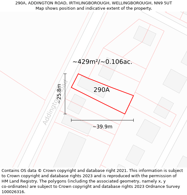 290A, ADDINGTON ROAD, IRTHLINGBOROUGH, WELLINGBOROUGH, NN9 5UT: Plot and title map