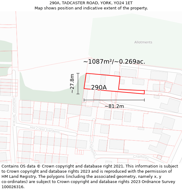 290A, TADCASTER ROAD, YORK, YO24 1ET: Plot and title map