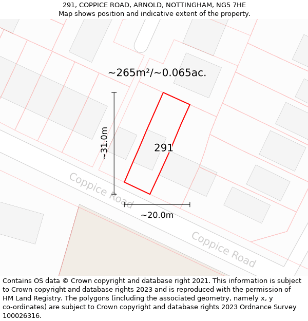 291, COPPICE ROAD, ARNOLD, NOTTINGHAM, NG5 7HE: Plot and title map