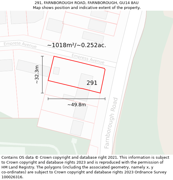 291, FARNBOROUGH ROAD, FARNBOROUGH, GU14 8AU: Plot and title map