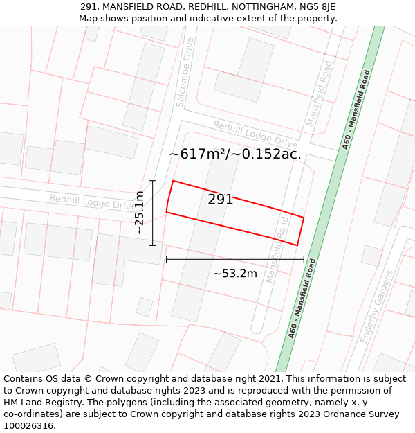 291, MANSFIELD ROAD, REDHILL, NOTTINGHAM, NG5 8JE: Plot and title map