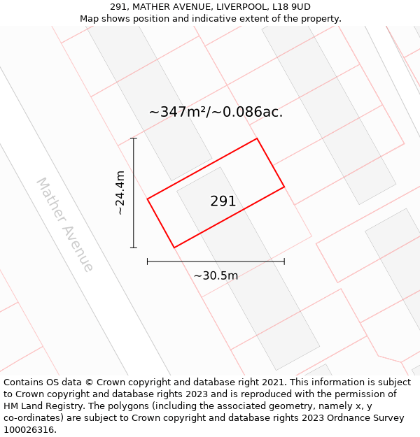 291, MATHER AVENUE, LIVERPOOL, L18 9UD: Plot and title map
