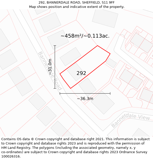 292, BANNERDALE ROAD, SHEFFIELD, S11 9FF: Plot and title map