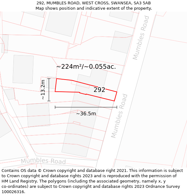 292, MUMBLES ROAD, WEST CROSS, SWANSEA, SA3 5AB: Plot and title map