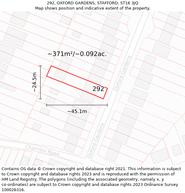 292, OXFORD GARDENS, STAFFORD, ST16 3JQ: Plot and title map