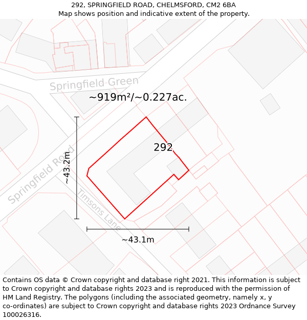 292, SPRINGFIELD ROAD, CHELMSFORD, CM2 6BA: Plot and title map