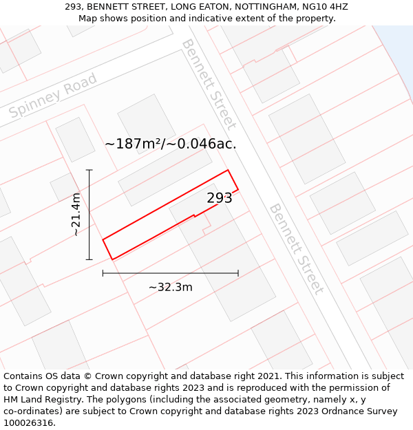293, BENNETT STREET, LONG EATON, NOTTINGHAM, NG10 4HZ: Plot and title map