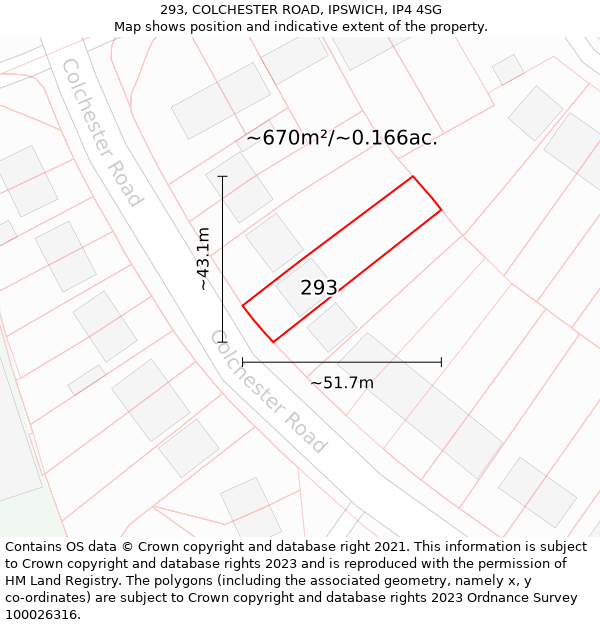 293, COLCHESTER ROAD, IPSWICH, IP4 4SG: Plot and title map