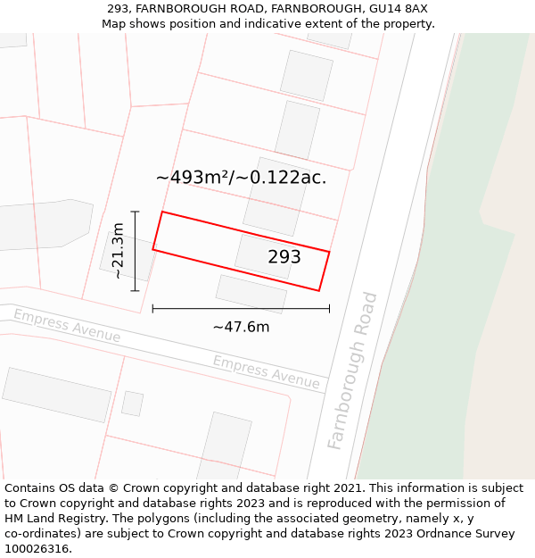 293, FARNBOROUGH ROAD, FARNBOROUGH, GU14 8AX: Plot and title map