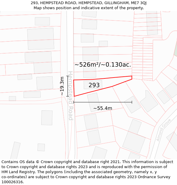 293, HEMPSTEAD ROAD, HEMPSTEAD, GILLINGHAM, ME7 3QJ: Plot and title map