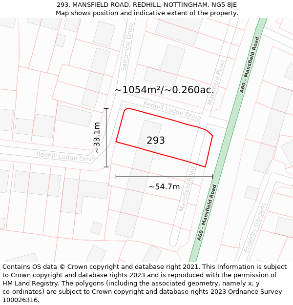 293, MANSFIELD ROAD, REDHILL, NOTTINGHAM, NG5 8JE: Plot and title map