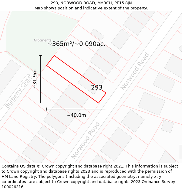 293, NORWOOD ROAD, MARCH, PE15 8JN: Plot and title map