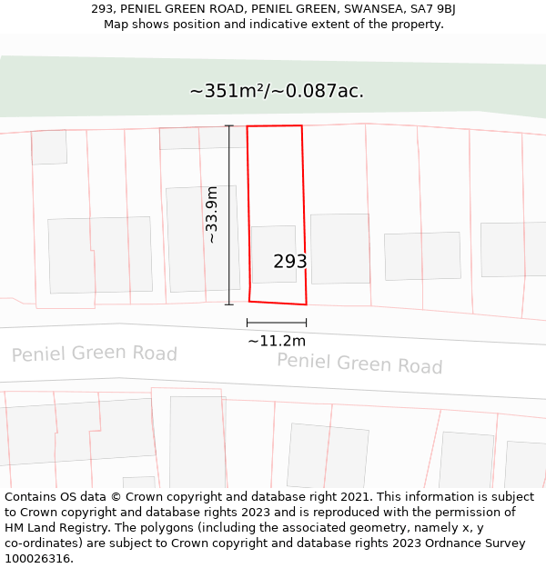 293, PENIEL GREEN ROAD, PENIEL GREEN, SWANSEA, SA7 9BJ: Plot and title map