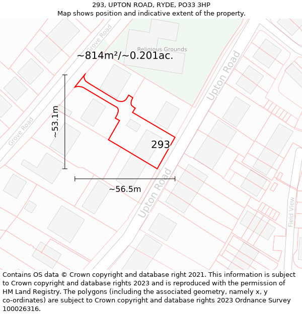 293, UPTON ROAD, RYDE, PO33 3HP: Plot and title map