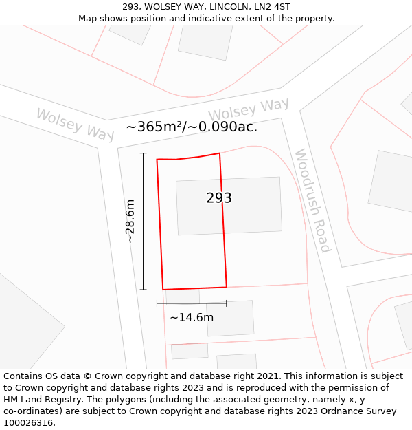 293, WOLSEY WAY, LINCOLN, LN2 4ST: Plot and title map