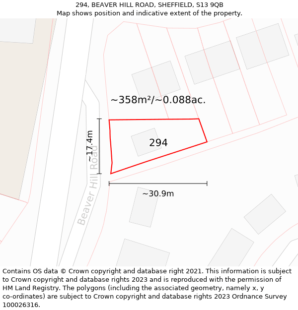 294, BEAVER HILL ROAD, SHEFFIELD, S13 9QB: Plot and title map