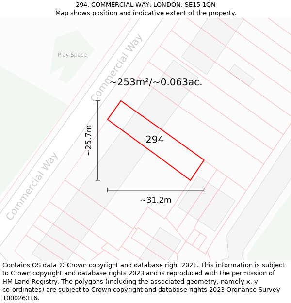 294, COMMERCIAL WAY, LONDON, SE15 1QN: Plot and title map