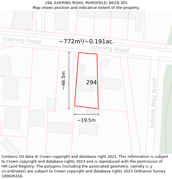 294, EAKRING ROAD, MANSFIELD, NG18 3ES: Plot and title map