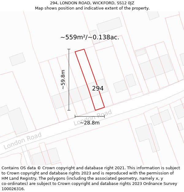 294, LONDON ROAD, WICKFORD, SS12 0JZ: Plot and title map