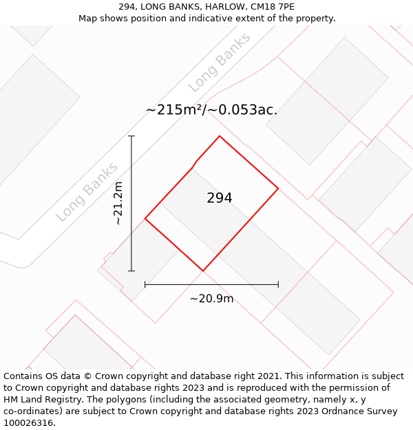 294, LONG BANKS, HARLOW, CM18 7PE: Plot and title map