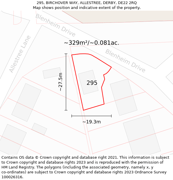 295, BIRCHOVER WAY, ALLESTREE, DERBY, DE22 2RQ: Plot and title map