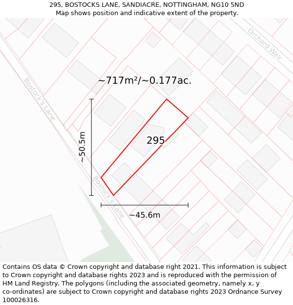 295, BOSTOCKS LANE, SANDIACRE, NOTTINGHAM, NG10 5ND: Plot and title map