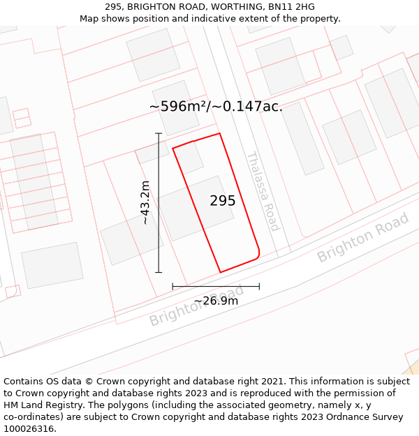 295, BRIGHTON ROAD, WORTHING, BN11 2HG: Plot and title map