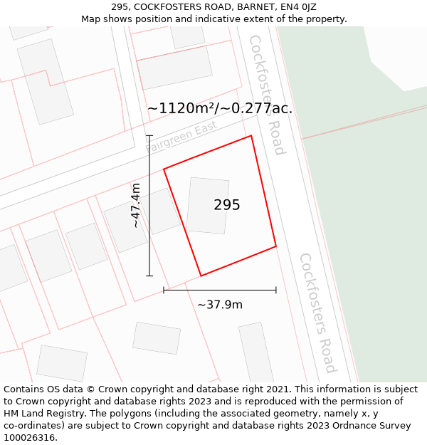 295, COCKFOSTERS ROAD, BARNET, EN4 0JZ: Plot and title map