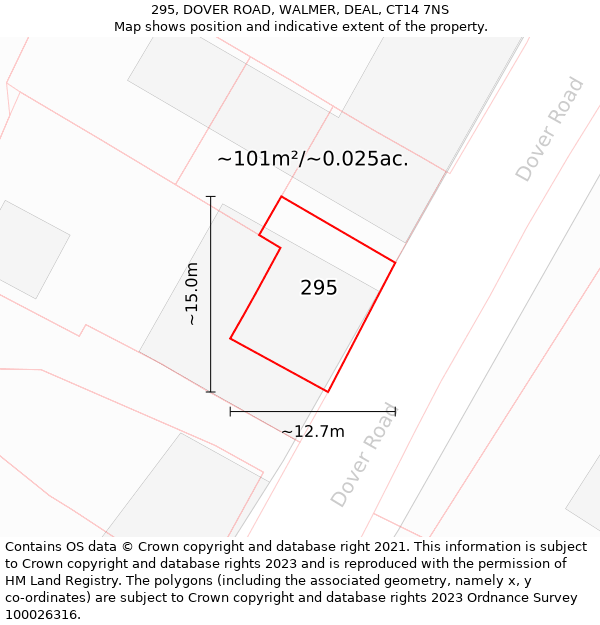 295, DOVER ROAD, WALMER, DEAL, CT14 7NS: Plot and title map