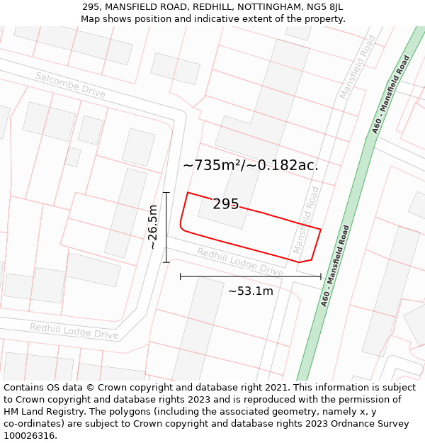 295, MANSFIELD ROAD, REDHILL, NOTTINGHAM, NG5 8JL: Plot and title map