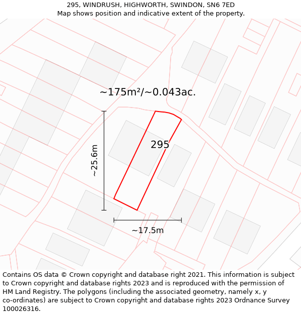 295, WINDRUSH, HIGHWORTH, SWINDON, SN6 7ED: Plot and title map