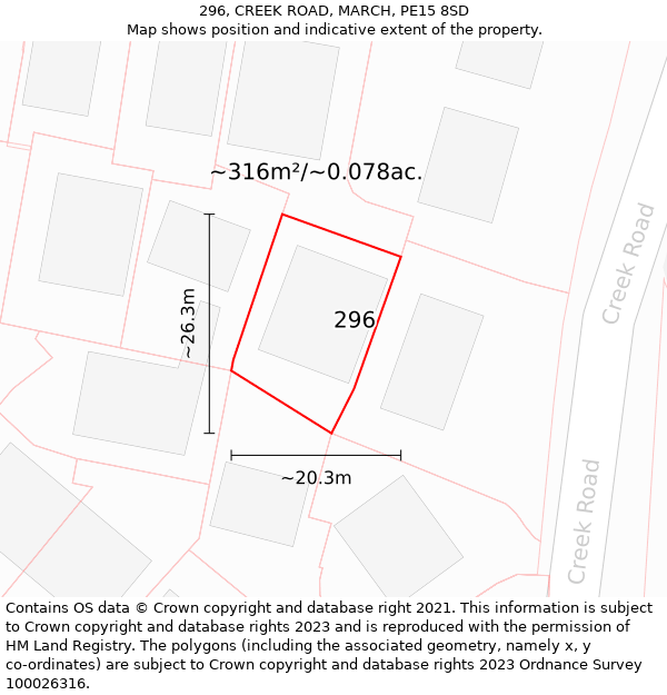 296, CREEK ROAD, MARCH, PE15 8SD: Plot and title map