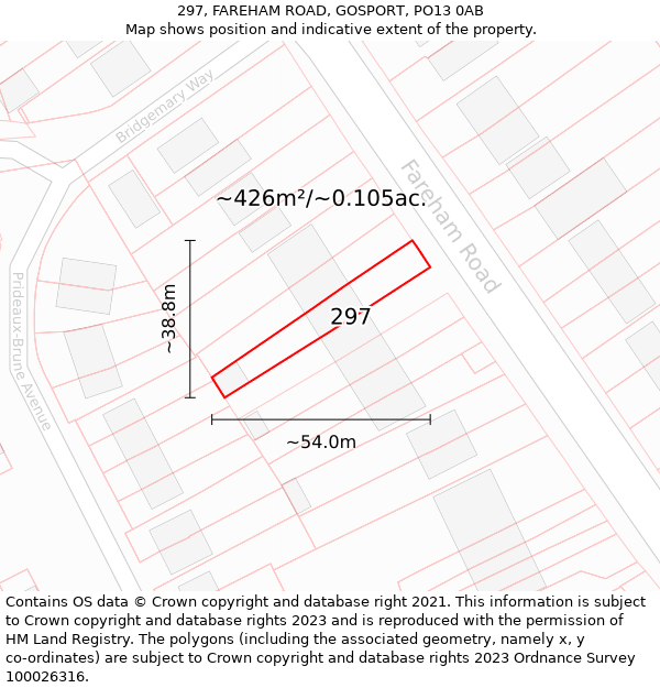 297, FAREHAM ROAD, GOSPORT, PO13 0AB: Plot and title map