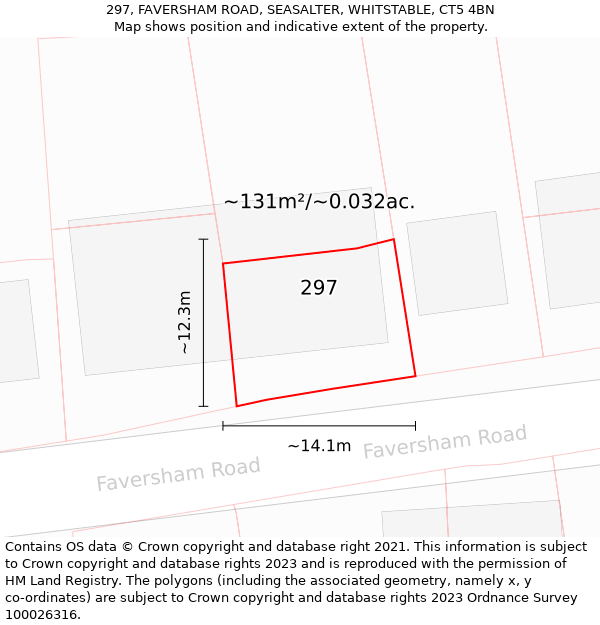 297, FAVERSHAM ROAD, SEASALTER, WHITSTABLE, CT5 4BN: Plot and title map