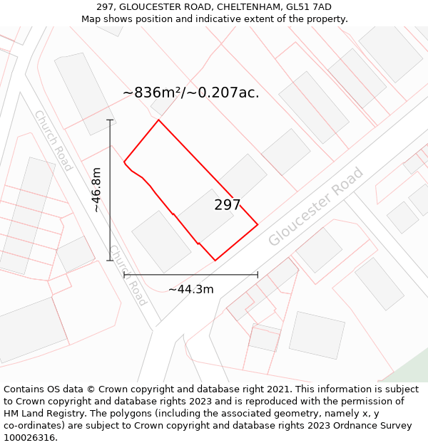 297, GLOUCESTER ROAD, CHELTENHAM, GL51 7AD: Plot and title map